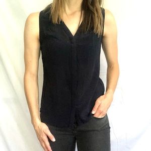 100% silk gather stitching detail button down tank